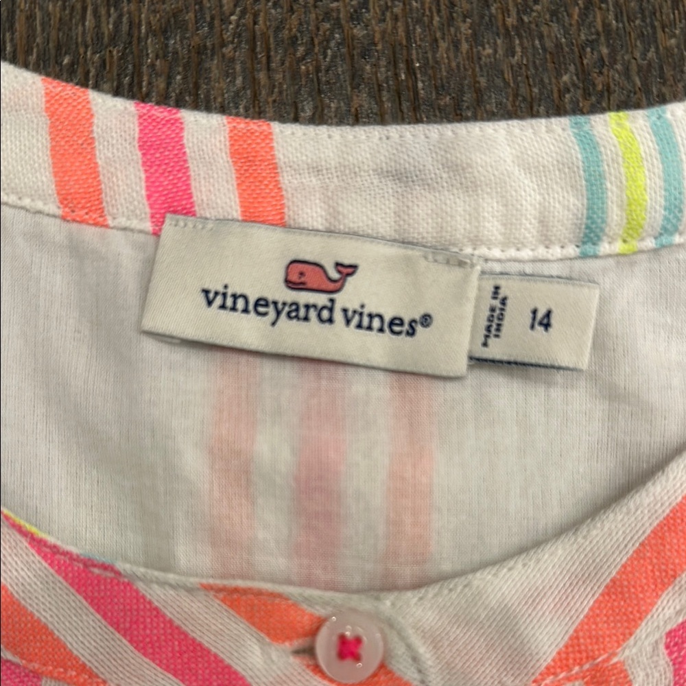 Vineyard Vines Guava Multi Colored Striped Button-front Women’s Dress - Picture 3 of 5